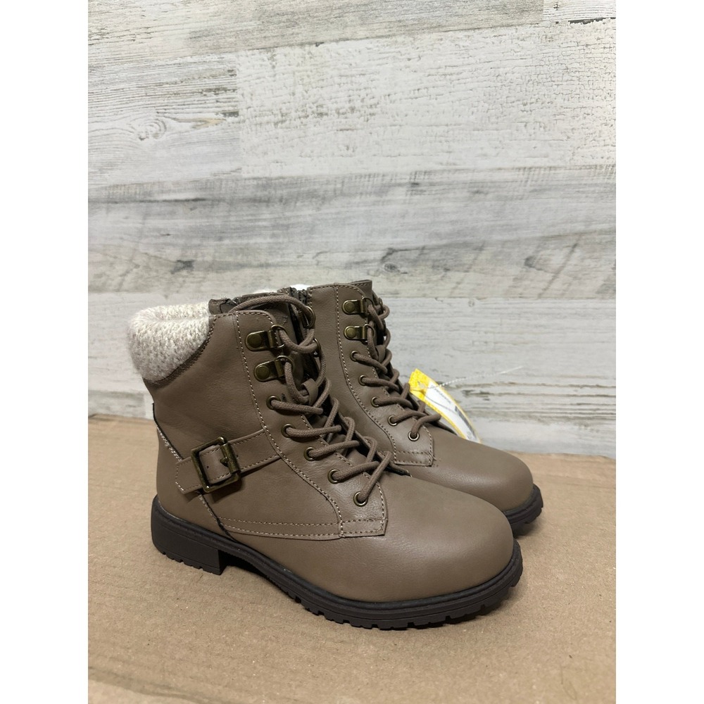 MIA Combat Boots Kids Size 3 Taupe Brown Knit Cuff Side‎ Zip NWT